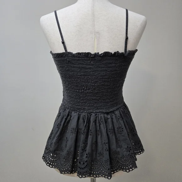 American Eagle Tank Top Shirt Lace Smocked Eyelet Babydoll Charcoal Women's XL - Picture 10 of 16